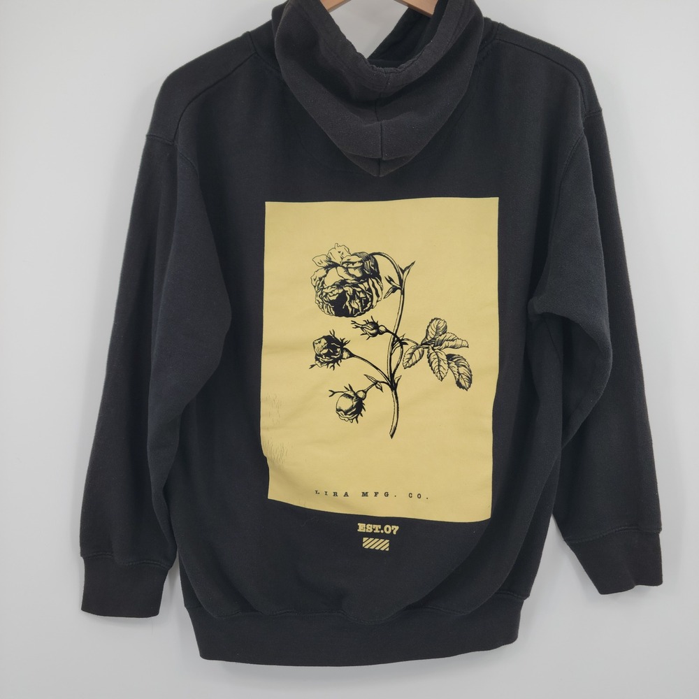 Lira MFG Co Rose Graphic Hoodie Men Medium Black Floral Streetwear Urban Grunge